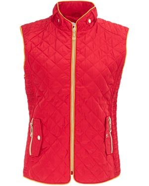 Miso Stand Collar Full Zip Hip Length Gilet - Red