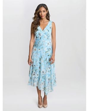 Gina Bacconi Cressida Floral Print Chiffon Dress - Blue