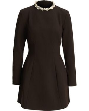 black textured bardot flare long sleeve mini dress Black High Neck Long Sleeve Mini Dress | Dresses
