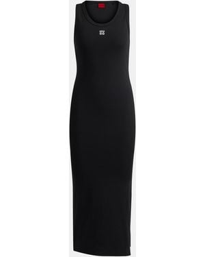 HUGO Nalimera Ribbed Midi Dress With Logo Detail - Black