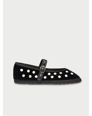 Flabelus Mae Velvet Ballerina - Black