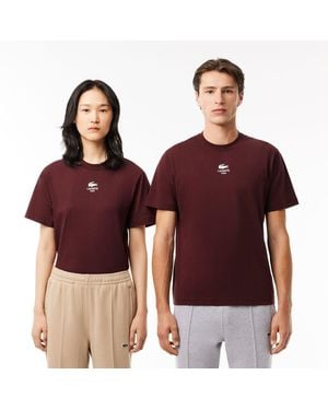 Lacoste Signature Print Cotton T-Shirt - Red