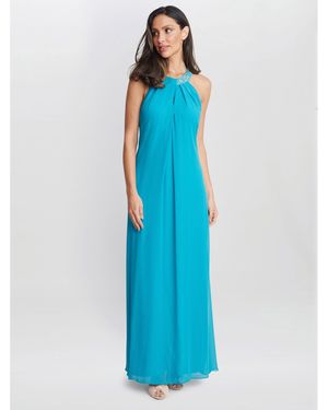 Gina Bacconi Pamela Halter Neck Maxi Dress - Blue
