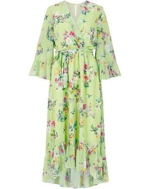 Yumi' Sage Floral Butterfly High Low Dress - Green