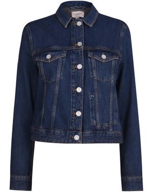 French Connection Macee Micro Western Cotton Long Sleeve Cropped Denim Jacket - Blue