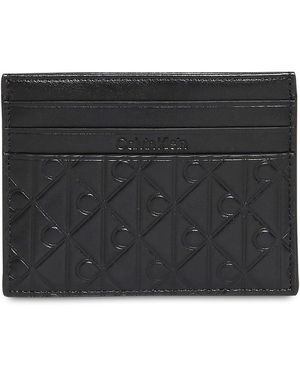 Calvin Klein Embossed Emblem Leather Card Holder - Black