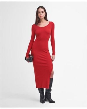 Barbour Laia Knitted Midi Dress - Red