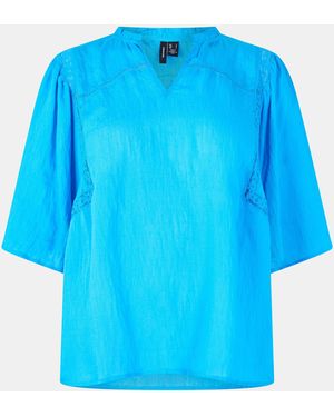 Vero Moda Luca V-Neck Short-Sleeve Blouse - Blue