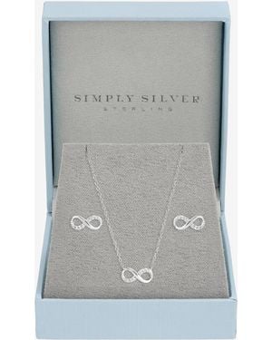 Simply Silver 925 Sterling Plated Pave Infinity Set - Grey