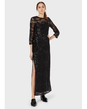Emporio Armani Lace Textured Maxi Dress - Black