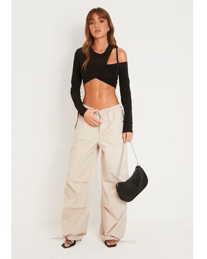 Missy Empire Parachute Cargo Trousers - Natural