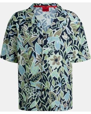 HUGO Beach Short Sleeve Relaxed Fit Shirt - Green