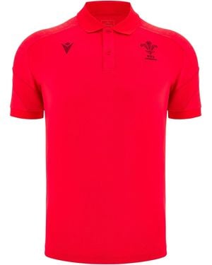 MACRON Wales Rugby Travel Polo Shirt 2025 Adults - Red