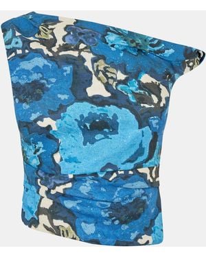 SIR. Camellia Twist Short Sleeve Crop Top - Blue