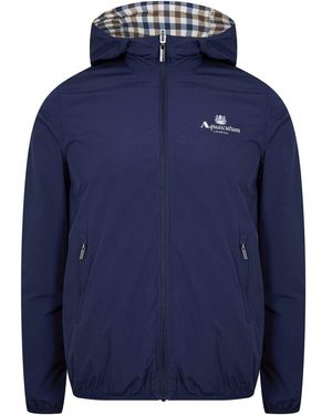 Aquascutum Reversible Check Hooded Long Sleeve Rain Anorak - Blue
