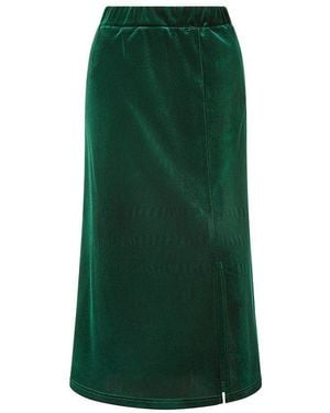 Yumi' Velvet Front Slit Midi Skirt - Green