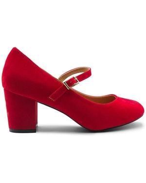 Where's That From Araceli Wide Fit Block Heel Mary Jane Court Shoes - Red