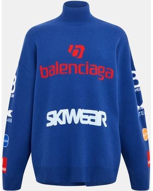 Balenciaga Bal Turtleneck Long Sleeve T-Shirt - Blue