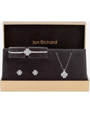 Jon Richard Plated And Pave Clover Trio Set - Black