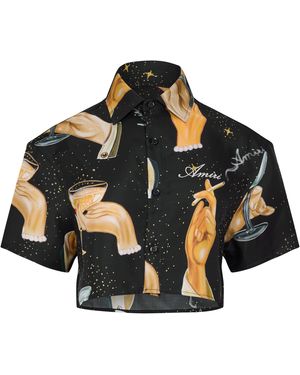 Amiri Champaign Print Silk Shirt - Black
