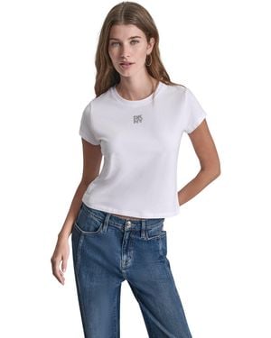 DKNY Jeans Rhinestone Logo Baby Tee - Blue