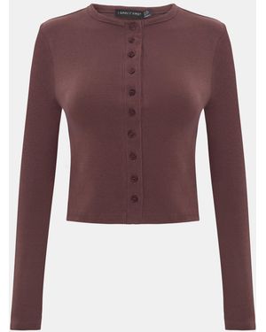 I Saw It First Long Sleeve Rib Button Top - Purple