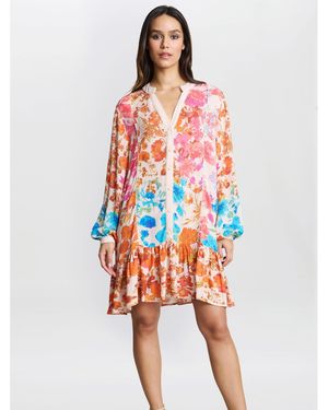 Gina Bacconi Millie Short Floral Shirt Dress - Red