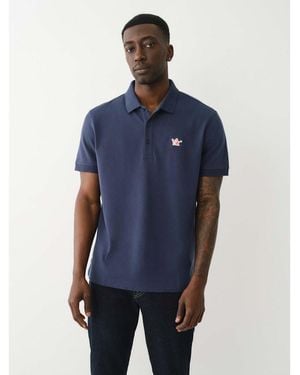TRUE RELIGION Patched Logo Short Sleeve Polo Shirt - Blue