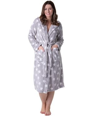 CAMILLE Supersoft Fleece Hooded Calf Length Bathrobe - Purple
