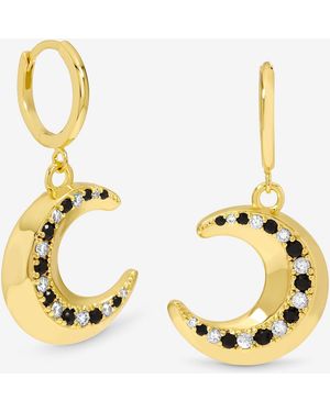 Inicio 14K Plated Celestial Moon Charm Hoop Earrings - Metallic