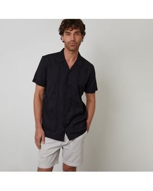 Threadbare Linen Blend Lace Trim Relaxed Fit Shirt - Black