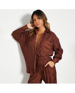 I Saw It First Isif Oversized Crinkled Shirt - Brown