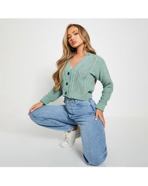 I Saw It First Isawitfirst Button Through Cable Knit Cardigan - Blue