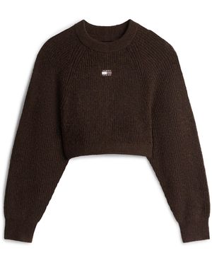 Tommy Hilfiger Badge Cropped Knitted Crew Neck Jumper - Black