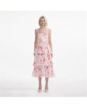 Self-Portrait Printed Tiered Midi Dress - Pink