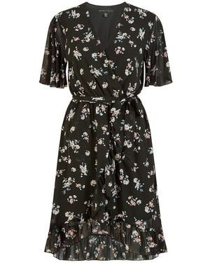 Mela London Floral Frill Wrap Dress - Black