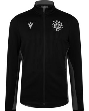 MACRON Barbarians 2024-2025 Cotton Full Zip Stand Collar Slim Fit Rugby Jacket - Black