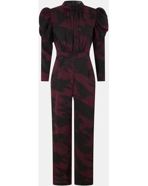 AX Paris Wine Printed High Neck Puff Sleeve Jumpsuit - Black