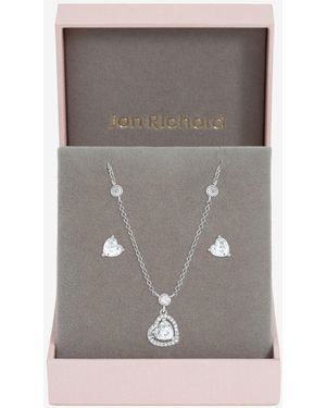 Jon Richard Rhodium Plated Cz Heart Drop Set - Grey
