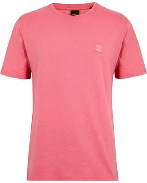 BOSS Tales T-Shirt With Logo Patch Premium Cotton - Pink