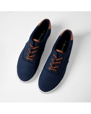 Threadbare Lace-Up Canvas Low-Top Trainers - Blue