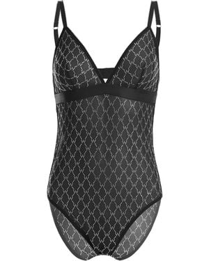 Wolford Sheer Logo Sparkle Bodysuit - Black