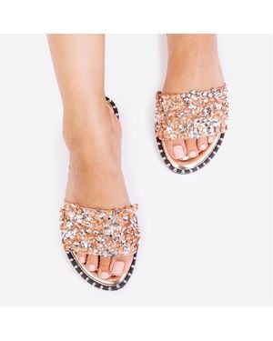 Where's That From Wheres Diamante Sparkly Flat Sliders - Metallic