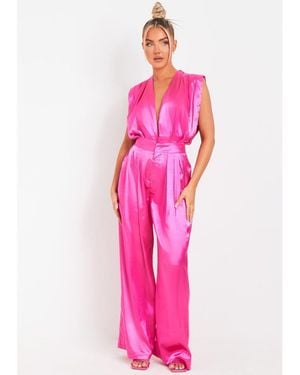 Missy Empire Satin Pleat Jumpsuit - Pink