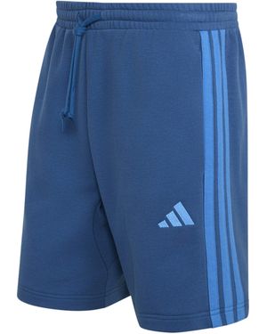 adidas Essentials 3 Stripe Fleece Shorts - Blue