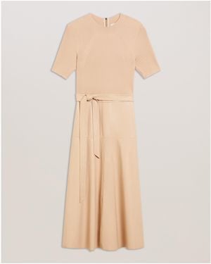 Ted Baker Mock Midi A Line Dress - Natural