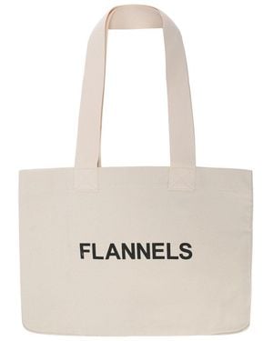 Flannels Canvas Logo Tote Bag - White