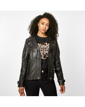 Biba Biker Long Sleeve Leather Jacket - Black