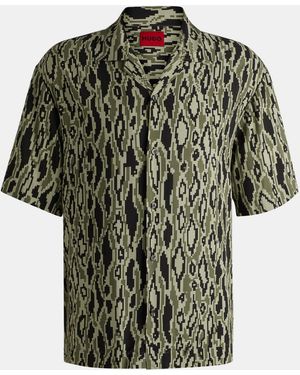 HUGO Espino Geometric Short Sleeve Tailored Fit Shirt - Green