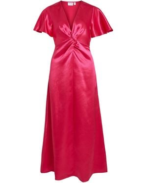 Vila Visittas V-Neck Tea Dress - Red